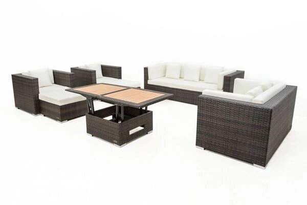 OUTFLEXX Loungemöbel-Set, Braun Marmoriert, Polyrattan, 9 Pers, Wasserfeste Kissenbox, Inkl. Loungetisch 10 OUTFLEXX Loungemöbel-Set, Braun Marmoriert, Polyrattan, 9 Pers, Wasserfeste Kissenbox, Inkl. Loungetisch – Bild 10