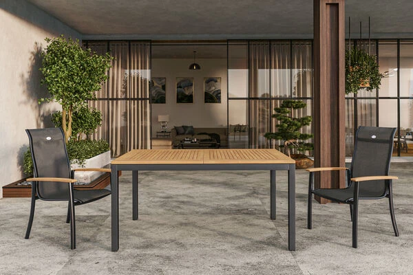 HARTMAN South Wales Ausziehtisch, Xerix/natur, Alu/FSC-Teak, 150/210x90cm, Mit Synchronauszug 2 HARTMAN South Wales Ausziehtisch, Xerix/natur, Alu/FSC-Teak, 150/210x90cm, Mit Synchronauszug – Bild 2