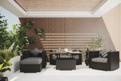 OUTFLEXX Loungemöbel-Set, 5 Personen, Schwarz, Polyrattan, Inkl. Loungetisch, Wasserfeste Kissenbox