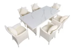 OUTFLEXX Dining Set, Weiß, Polyrattan, Tisch 200x95cm, Spraystone, 6mm, 6 Sessel -Deko Garten Verkauf 13 20670.jpg