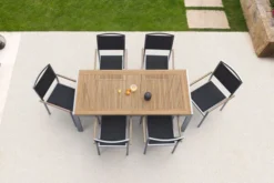 OUTFLEXX Sitzgruppe, Schwarz, Edelstahl/Teak, Esstisch 180 X 90 Cm, 6 Stapelstühle Gepolstert -Deko Garten Verkauf 14190 3 CGI.jpg