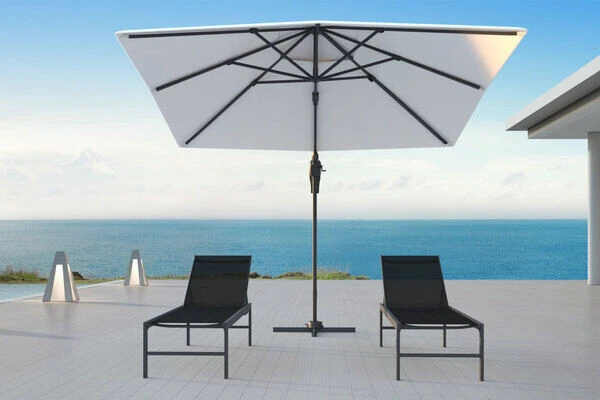 OUTFLEXX Ampelschirm, Creme, Pulverbesch. Aluminium, 300x300 Cm, Inkl. Plattenständer, Twist-Funktion 3 OUTFLEXX Ampelschirm, Creme, Pulverbesch. Aluminium, 300x300 Cm, Inkl. Plattenständer, Twist-Funktion – Bild 3