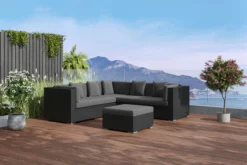 OUTFLEXX Loungemöbel-Set, Schwarz, Polyrattan, 6 Personen, Wasserfeste Kissenbox