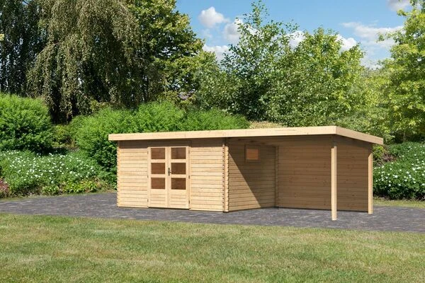 KARIBU Gartenhaus Trittau 5, Naturbelassen, Fichtenholz 40mm, 576 X 297 X 217 Cm, Pultdach, Anbau 3,3m Mit Rückwand 1 KARIBU Gartenhaus Trittau 5, Naturbelassen, Fichtenholz 40mm, 576 X 297 X 217 Cm, Pultdach, Anbau 3,3m Mit Rückwand