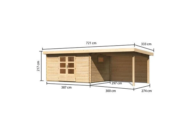 KARIBU Gartenhaus Trittau 5, Naturbelassen, Fichtenholz 40mm, 576 X 297 X 217 Cm, Pultdach, Anbau 3,3m Mit Rückwand 5 KARIBU Gartenhaus Trittau 5, Naturbelassen, Fichtenholz 40mm, 576 X 297 X 217 Cm, Pultdach, Anbau 3,3m Mit Rückwand – Bild 5