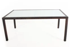 OUTFLEXX Esstisch, Braun-marmoriert, Polyrattan, 180x100cm, Weiße Innenliegendes Glasplatte