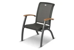 HARTMAN Da Vinci Dining-Sessel, Xerix/anthrazit, Alu/Textilene, Mit FSC-Teak-Armlehnen