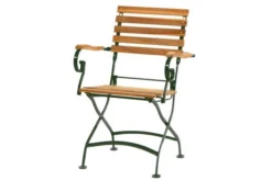 Ploß Verona Klappstuhl, Natur/grün, FSC Teak/Eisen, Mit Armlehnen
