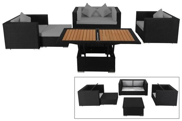 OUTFLEXX Loungemöbel-Set, 5 Personen, Schwarz, Polyrattan, Inkl. Loungetisch, Wasserfeste Kissenbox 8 OUTFLEXX Loungemöbel-Set, 5 Personen, Schwarz, Polyrattan, Inkl. Loungetisch, Wasserfeste Kissenbox – Bild 8