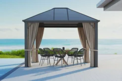 OUTFLEXX Profi Hardtop Pavillon, Grau, Aluminium, 3 X 3,6m Mit Seitenteilen Und Insektennetz