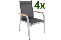 Kettler Granada 4er-Set Stapelsessel, Silber/anthrazit, Mit FSC Teakholz-Armlehnen, 0301205-0100