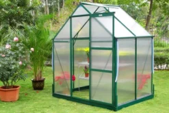 OUTFLEXX Gewächshaus, Grün, Alu/Polycarbonat, 4 Mm, Inkl. Fundament, Pulverb. 133 X 195 X 205 Cm