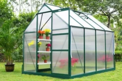 OUTFLEXX Gewächshaus, Grün, Alu/Polycarbonat, 6mm, Inkl. Fundament, Pulverb. 258 X 195 X 205 Cm