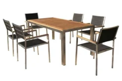 OUTFLEXX Sitzgruppe, Schwarz, Edelstahl/Teak, Esstisch 180 X 90 Cm, 6 Stapelstühle Gepolstert -Deko Garten Verkauf 1 14190.jpg