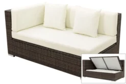 OUTFLEXX 2-Sitzer Ecksofa, Braun Marmoriert, Polyrattan, 145 X 85 X 70 Cm, Wasserfeste Kissenbox, Armlehne Re.