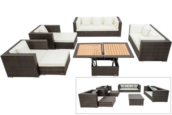 OUTFLEXX Loungemöbel-Set, Braun Marmoriert, Polyrattan, 9 Pers, Wasserfeste Kissenbox, Inkl. Loungetisch 1 OUTFLEXX Loungemöbel-Set, Braun Marmoriert, Polyrattan, 9 Pers, Wasserfeste Kissenbox, Inkl. Loungetisch