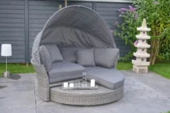 Neue Produkte 19 OUTFLEXX Sonneninsel, Grau, Polyrattan, Halbrund, 193 X 104 X 74 Cm, Hocker Drehbar, Dach Klappbar