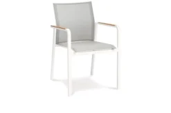 BEST Paros Stapelsessel, Weiß/grau, Alu/Ergotex/Teak, 56 X 64 X 85 Cm