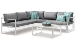 BEST Rhodos Loungemöbel, Weiß/grau, Alu/Sensotex, 3-tlg. 212 X 212 Cm, Inkl. Polster