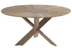 HARTMAN Provence Crossleg Esstisch, Light Grey, Teakholz, Ø150cm, Inkl. Granitinlay Ø50cm