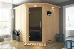 KARIBU Systemsauna Jarin, Fichtenholz 68mm, Eckeinstieg, Ca. 3,4m²