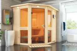 KARIBU Systemsauna Amelia 1, Fichtenholz 68mm, Eckeinstieg, Ca. 3m²