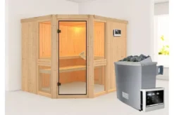 KARIBU Systemsauna Amelia 3, Fichtenholz 68mm, Eckeinstieg, Ca. 4,2m²