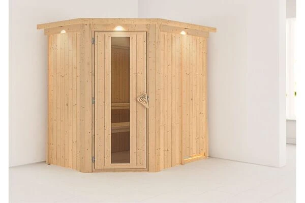 KARIBU Systemsauna Saja, Fichtenholz 68mm, Eckeinstieg, Ca. 2,7m² 1 KARIBU Systemsauna Saja, Fichtenholz 68mm, Eckeinstieg, Ca. 2,7m²