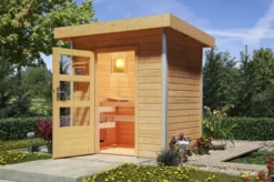 KARIBU Saunahaus Jorgen, Fichtenholz 38mm, Fronteinstieg, Ca. 2,9m²