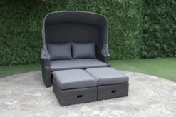 OUTFLEXX Fontana Loungebett, Grau, Polyrattan, Doppel-halbrund, Mit Unterschiebbaren Hockern, Dach Klappbar