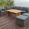 OUTFLEXX Loungegarnitur, Polyrattan/Teakholz, Tisch 160x90cm, Für 8 Personen, Wasserfeste Kissenbox