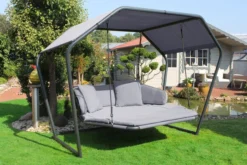 LECO Hollywoodliege, Anthrazit/lichtgrau, Stahl/Polyester, 264x185x195cm, 2 Pers, Inkl. Polster