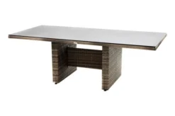 Ploß Rabida Dining Tisch, Champagner-meliert, Polyrattan, 220 X 100 Cm, Glasplatte In Steinoptik