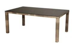 Ploß Rabida Comfort Dining Tisch, Champagner-meliert, Polyrattan, 180x110 Cm, Glasplatte In Steinoptik