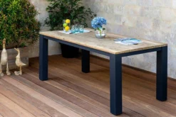 OUTFLEXX Oxford Esstisch, Dark Grey/natur, Alu/recycled FSC®-Teak, 180 X 90 Cm, Rustikal Gebürstet