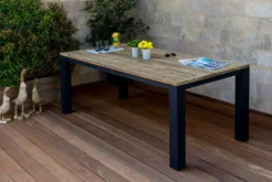 OUTFLEXX Oxford Esstisch, Dark Grey/natur, Alu/recycled FSC®-Teak, 220x100x76cm, Rustikal Gebürstet