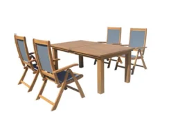 OUTFLEXX Esstischgarnitur, Natur/grau, FSC-Akazie/Textilene, Tisch 180/220/260x100cm, 4 Klappstühle, Ausziehbar