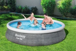 BESTWAY Fast Set Pool, Grau (Rattanoptik), TriTech, Ø 396 X 84 Cm, Mit Filterpumpe, Selbstaufbauend
