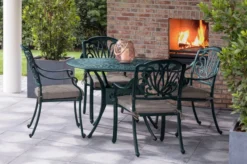 HARTMAN Amalfi Sitzgruppe, Dunkelgrün, Alu-Guss, 4 Diningsessel, Inkl. Polster, Ø120cm