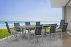 OUTFLEXX Premium Sitzgruppe, Silber/grau, Alu/Textilene, Ausziehtisch 180/240 X 100 Cm, 6 Stapel-, 2 Multipositionssessel