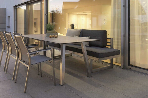 STERN New Holly Dining-Bank/Liege, Silbergrau, Edelstahl, 216x77x73 Cm, Inkl. Polster Schiefergrau 1 STERN New Holly Dining-Bank/Liege, Silbergrau, Edelstahl, 216x77x73 Cm, Inkl. Polster Schiefergrau