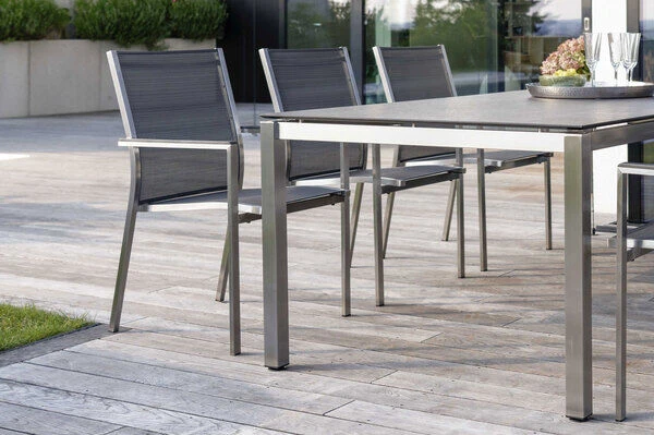 STERN Polaris Stapelsessel, Silber/karbon, Edelstahl/Textil/Aluminiumarmlehnen, 61x54x89 Cm, Stapelbar 2 STERN Polaris Stapelsessel, Silber/karbon, Edelstahl/Textil/Aluminiumarmlehnen, 61x54x89 Cm, Stapelbar – Bild 2