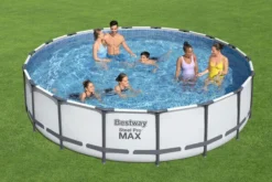 BESTWAY Steel Pro MAX Pool Komplett-Set, Grau, DuraPlus, Ø549x122cm, Mit Filterpumpe, Leiter, Abdeckplane