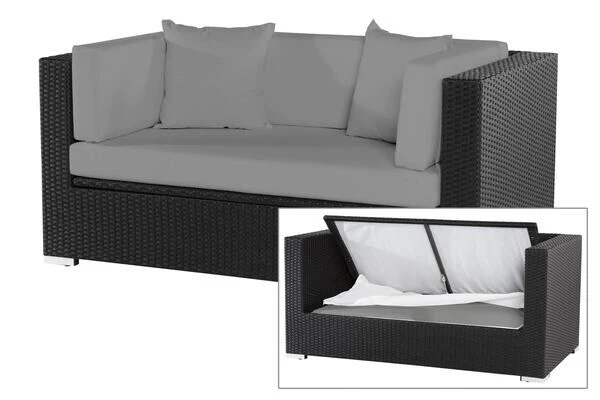 OUTFLEXX 2-Sitzer Sofa, Schwarz, Polyrattan 152x85x70cm, Inkl. Polster Und Wasserfeste Kissenbox 1 OUTFLEXX 2-Sitzer Sofa, Schwarz, Polyrattan 152x85x70cm, Inkl. Polster Und Wasserfeste Kissenbox