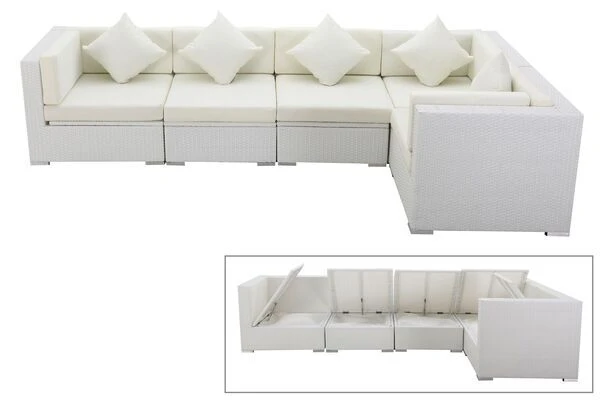 OUTFLEXX Loungemöbel Polyrattan, Weiß, Für 5 Personen, Wasserfeste Kissenbox 1 OUTFLEXX Loungemöbel Polyrattan, Weiß, Für 5 Personen, Wasserfeste Kissenbox