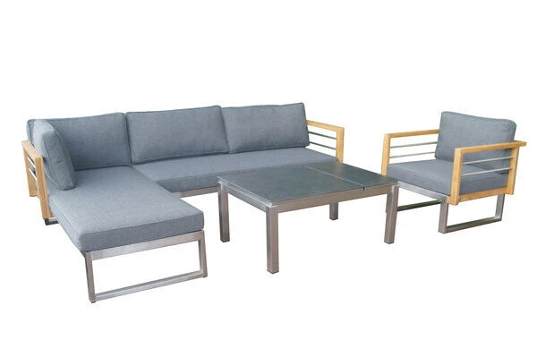 OUTFLEXX Ecklounge, Natur/grau, Edelstahl/Teak/Keramik, 5 Personen, Inklusive Sessel Und Multifunktionstisch 100 X 70 Cm, Lehne Links 1 OUTFLEXX Ecklounge, Natur/grau, Edelstahl/Teak/Keramik, 5 Personen, Inklusive Sessel Und Multifunktionstisch 100 X 70 Cm, Lehne Links