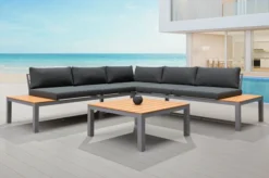 VILLANA Ecklounge, Silber/dunkelgrau, Alu/Holzimitat, 5 Personen, Inkl. Loungetisch, Seitenablagen Aus Holzimitat