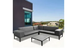 OUTFLEXX Ecklounge, Anthrazit Matt/dunkelgrau, Alu/Spuncrylic, 6-tlg., Tisch 75x75cm, 6-7 Pers