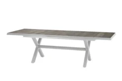 SIENA GARDEN Sincro Ausziehtisch, Matt Weiß-grau/washed Grey, Alu/Keramik, 200/260x100 Cm, Synchroner Auszugsmechanismus