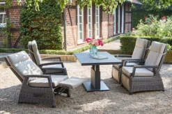 SIENA GARDEN Corido/Bellani Grau Loungeset, Charcoal/anthrazit/grau, Alu/Gardino®-Geflecht, Lifttisch 140x85 Cm, 4 Relaxsessel